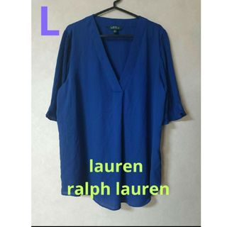 ラルフローレン(Ralph Lauren)の美品 lauren ralph lauren 青 ブルー 半袖 ブラウス 秋 夏(シャツ/ブラウス(半袖/袖なし))