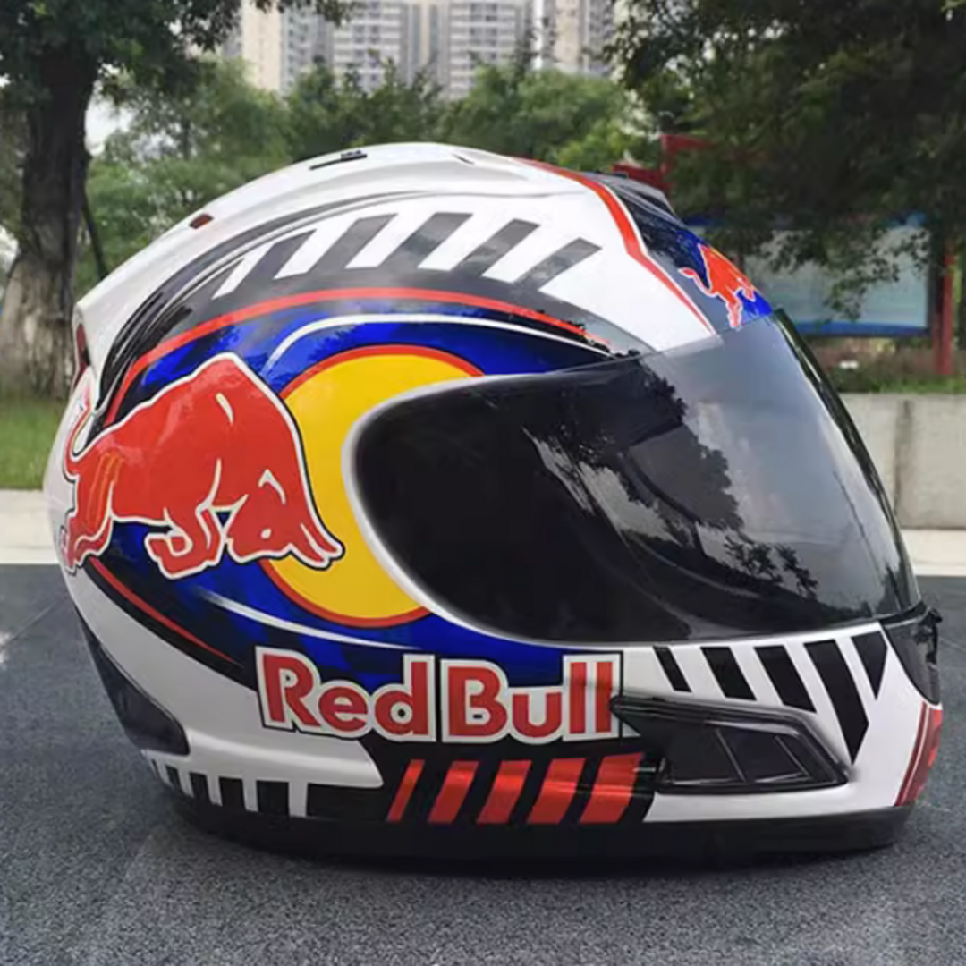 レッドブルー フルフェイスヘルメット オンロード用 クリアー装着 L