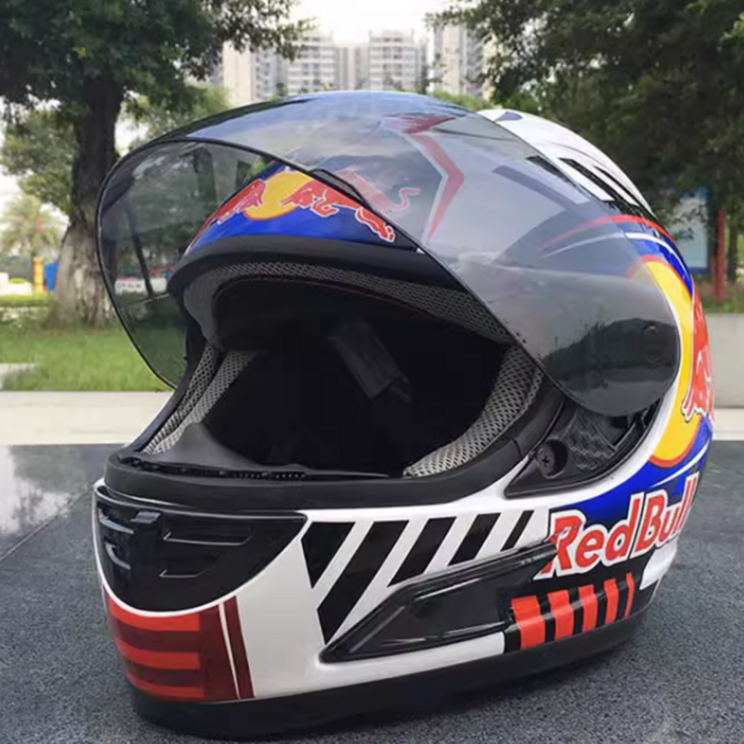 レッドブルー フルフェイスヘルメット オンロード用 クリアー装着 L