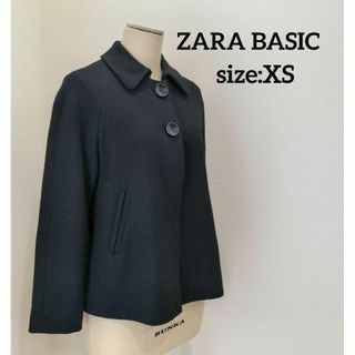 ザラ(ZARA)のzara basic 裏地 衿付 ショート丈 コート 大人可愛い ブラック XS(ピーコート)