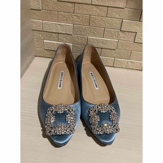 マノロブラニク(MANOLO BLAHNIK)のMANOLO BLAHNIK フラット HANGISI ハンギシ 34 ブルー(バレエシューズ)