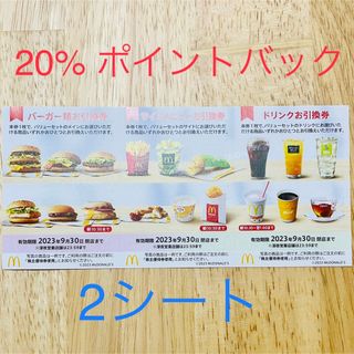 マクドナルド(マクドナルド)のマクドナルド　株主優待券　2シート　バーガー券　サイドメニュー券　ドリンク券(その他)