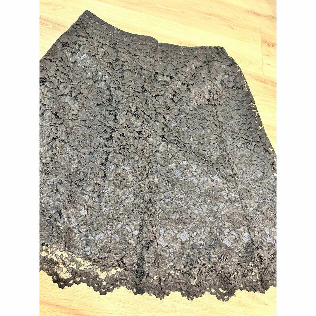 【美品】ミントブリーズ　ブラック　花柄　刺繍　スカート　ロング　フレア　340