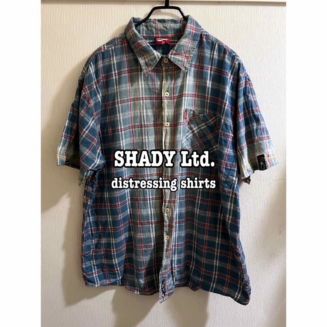 Shady(シェイディ)の（激レア、BIGサイズ）SHADY Ltd.  ビンテージ加工　チェックシャツ メンズのトップス(シャツ)の商品写真