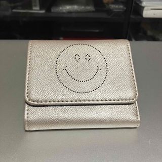 【スマイル】 三つ折り財布 / コンパクトウォレット / シルバー & ネイビー(財布)