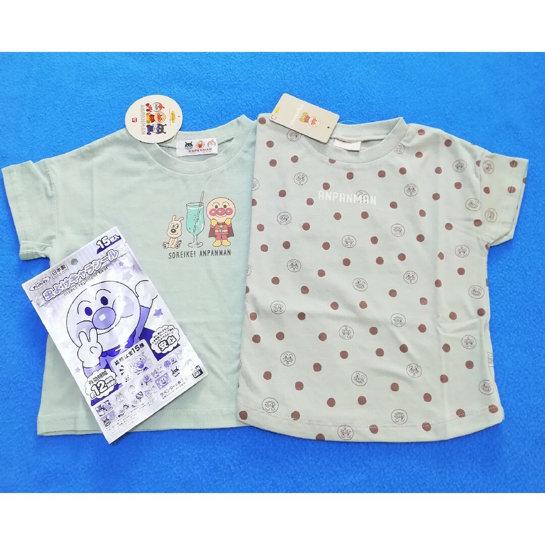 アンパンマン(アンパンマン)の新品　100cm　アンパンマン　男の子半袖Tシャツ2枚セット　グリーン×グリーン キッズ/ベビー/マタニティのキッズ服男の子用(90cm~)(Tシャツ/カットソー)の商品写真