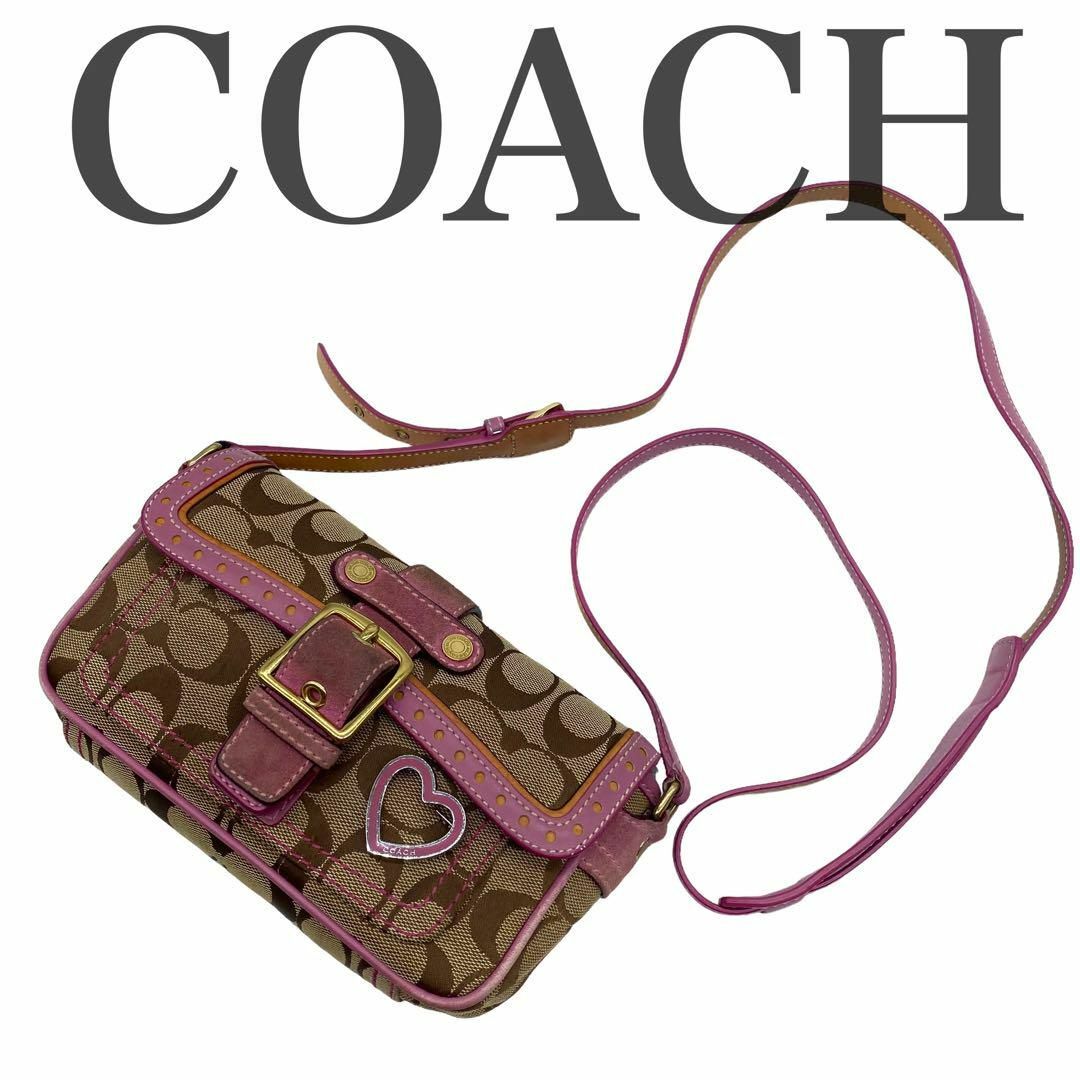 ショルダーバッグCOACH 339 ショルダーバッグ　キャンバス　シグネチャー　ピンク