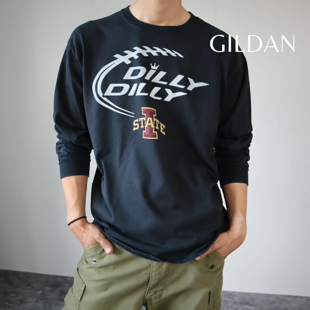 【GILDAN】DILLY DILLY プリント 長袖 Tシャツ カットソー 黒