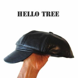 美品　Hello Tree　キャスケット　ハンチング　黒　合皮(キャスケット)