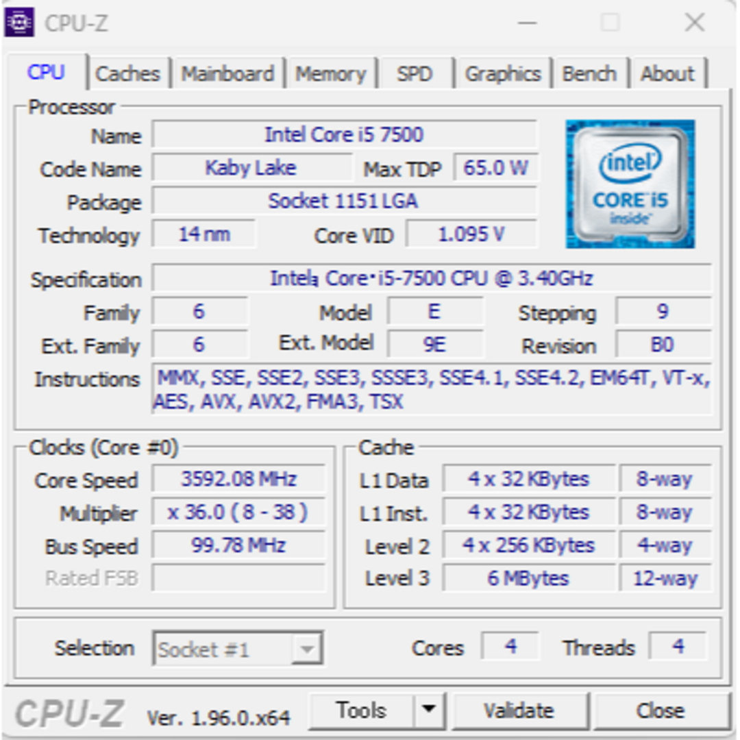 Intel Core i5 7500/3.40GHz 4