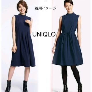 ユニクロ(UNIQLO)のUNIQLO ユニクロ／ワンピース　ノースリーブ　M　ブラック(ひざ丈ワンピース)