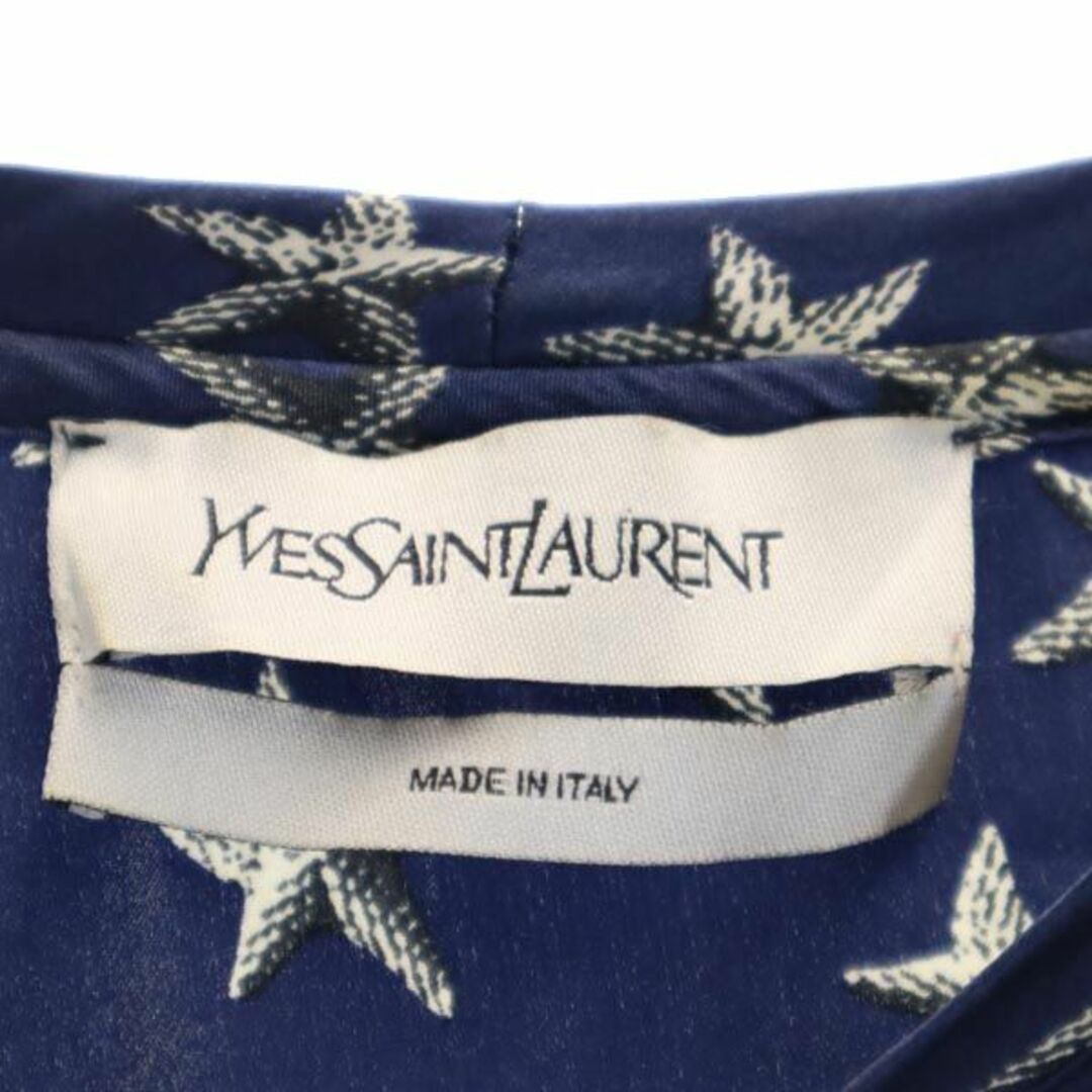 イヴサンローラン イタリア製 シルク 半袖 総柄 ワンピース 36 ネイビー系 YVES SAINT LAURENT レディース   【230826】 5