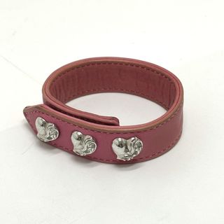 クロムハーツ(Chrome Hearts)のクロムハーツ CHROME HEARTS 3ボタン2スナップ ハートボタン  アクセサリー バングル ブレスレット レザー ピンク(ブレスレット)