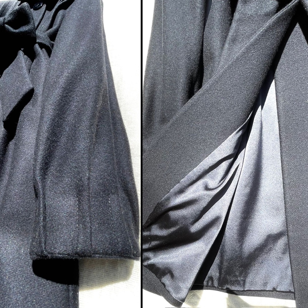 theory(セオリー)のウール ロングコート 黒 リボンベルト ドレスコート ふんわり フレア タック レディースのジャケット/アウター(ロングコート)の商品写真