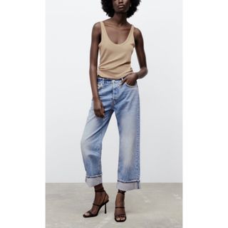 ザラ(ZARA)のS  ZARAザラ リブ タンクトップ ノースリーブトップス モカベージュ(タンクトップ)