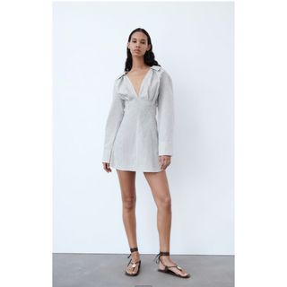 ザラ(ZARA)のストライプ柄　ショート丈　ワンピース　ZARA ザラ　今期　シャツ　ミニ　ワンピ(ミニワンピース)