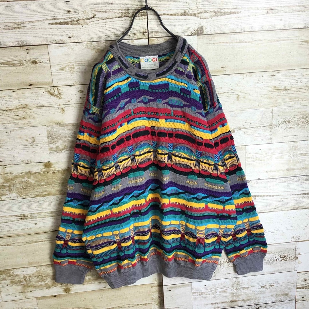 即完売 coogi クージー 立体 編込み 3Dニット マルチカラー 総柄-