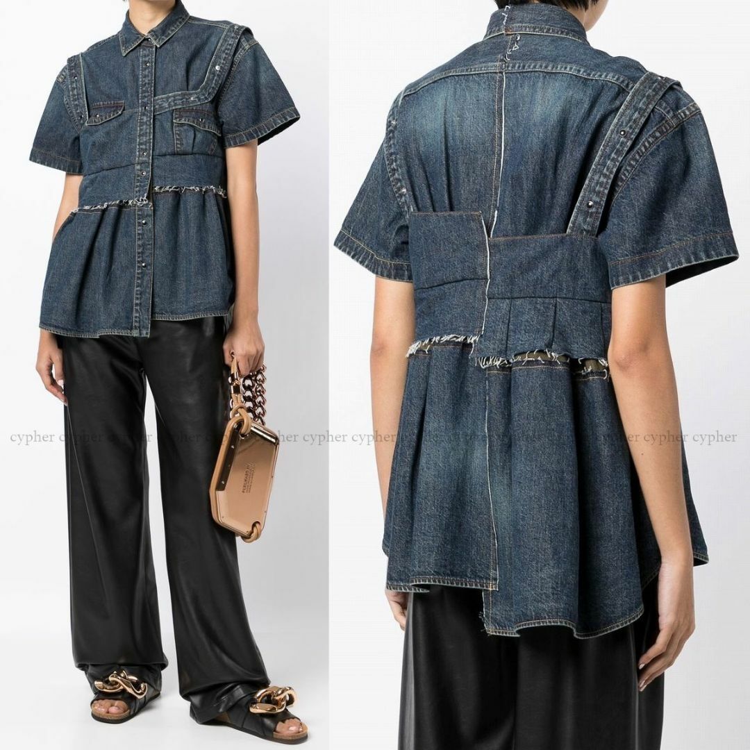 sacai(サカイ)の2 新品 22AW sacai アシンメトリック デニム シャツ サカイ 半袖 レディースのトップス(シャツ/ブラウス(半袖/袖なし))の商品写真