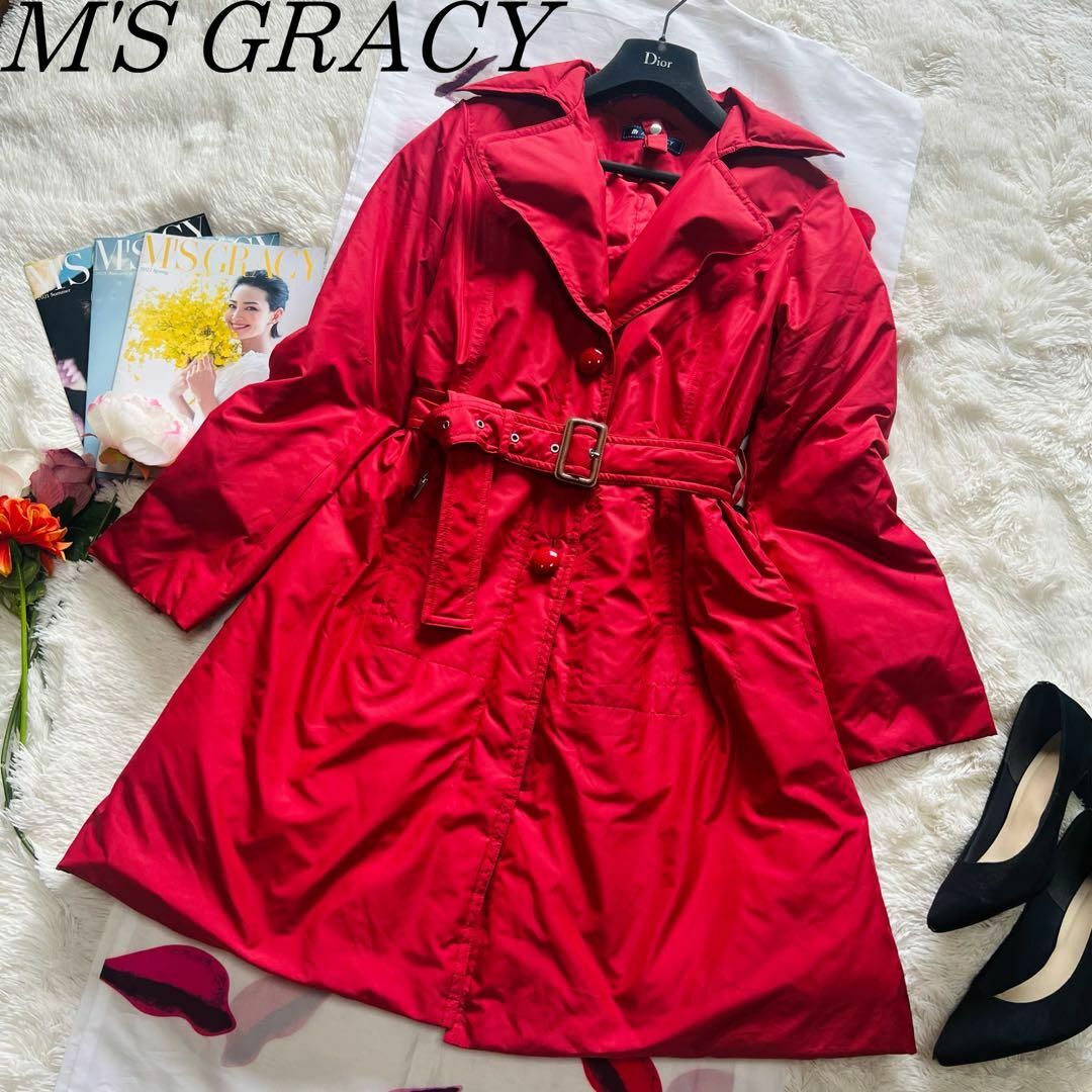 39SGRACYのM【美品】M'S GRACY ロングダウンコート レッド ベルト 38 襟