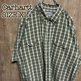 カーハート(carhartt)のCarhartt カーハート　半袖BDシャツ　青×黄色チェック　刺繍ロゴ　XL(シャツ)