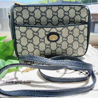 グッチ(Gucci)の【美品】 GUCCI グッチ ショルダーバッグ ポシェット GG　白　ネイビー(ショルダーバッグ)