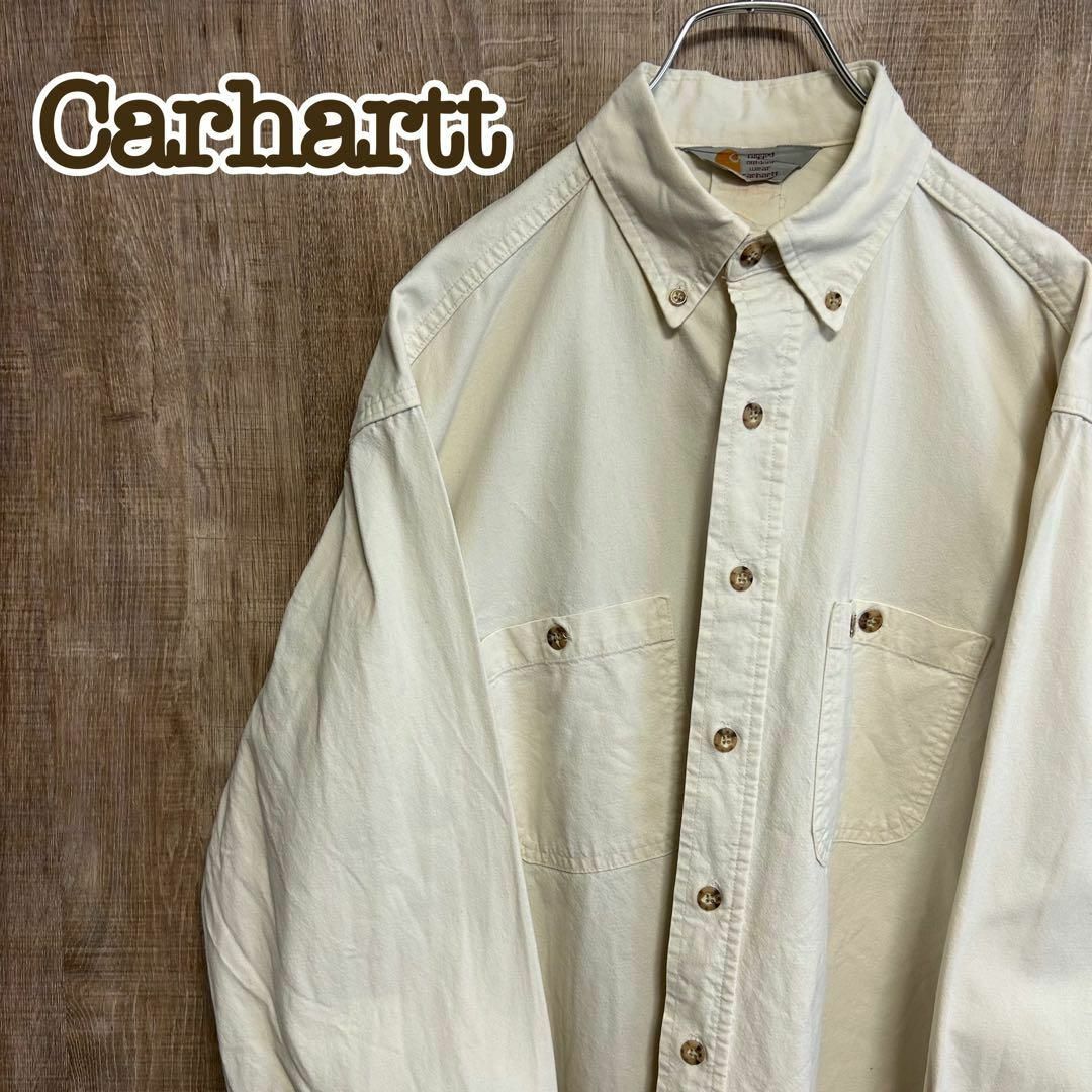 Carhartt カーハート　BDシャツ　オフホワイト　革ロゴ