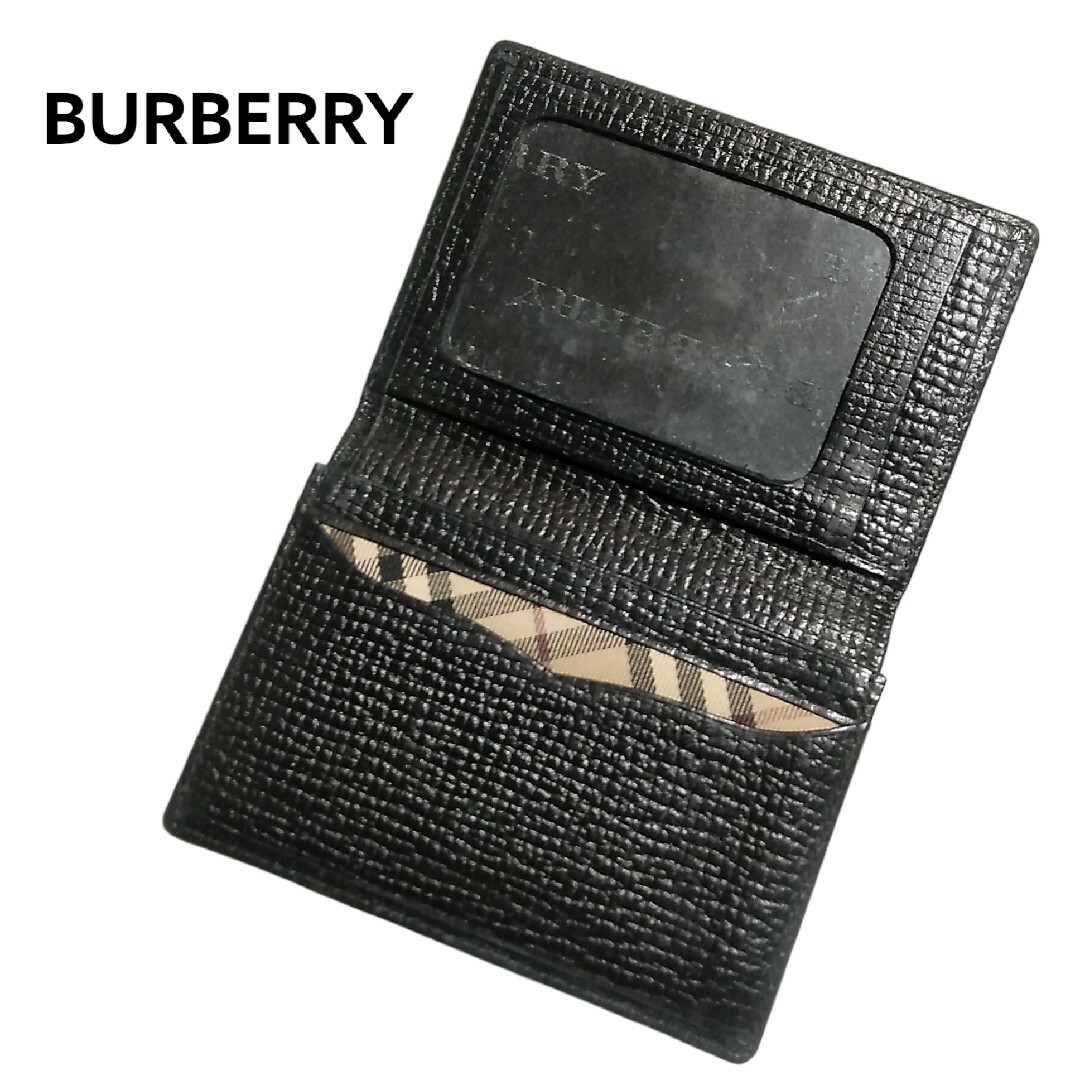 超美品　バーバリー BURBRRY ブラック レザー 名刺入れ ノバチェック