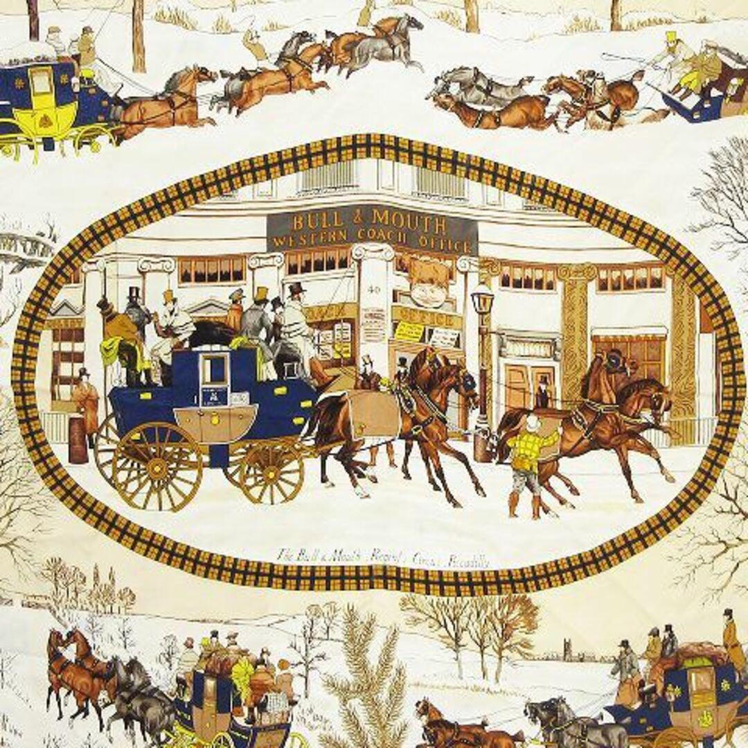 Hermes - エルメス カレ90 スカーフ 冬の郵便馬車 大判 シルク 青