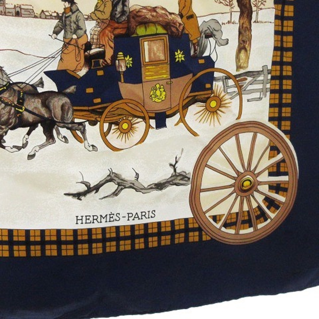Hermes - エルメス カレ90 スカーフ 冬の郵便馬車 大判 シルク 青