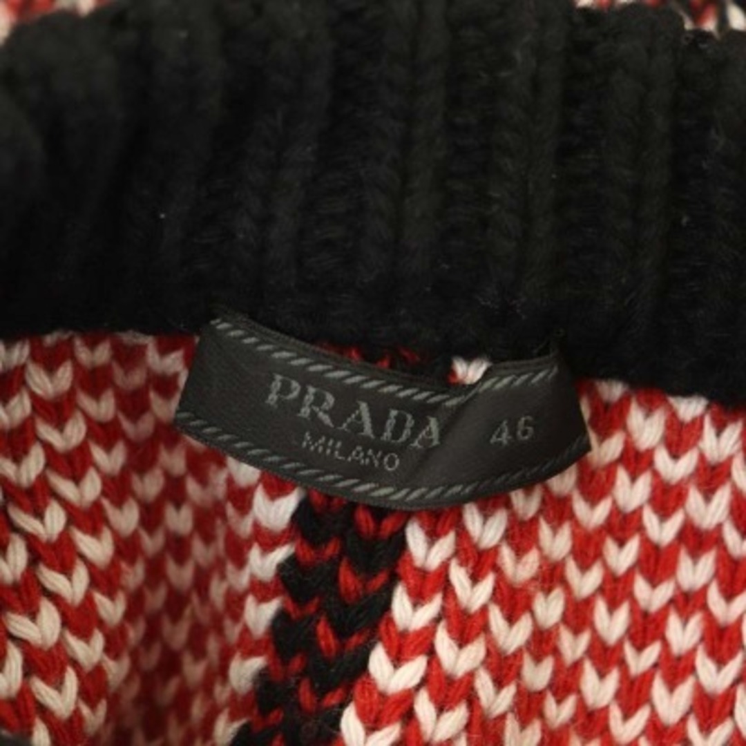 PRADA(プラダ)のプラダ アーガイルニット セーター プルオーバー クルーネック 46 赤 黒 白 メンズのトップス(ニット/セーター)の商品写真