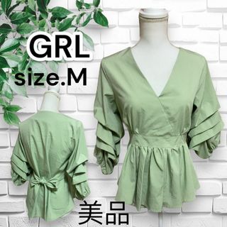【美品】GRLグレイル ウエストリボンボリュームスリーブブラウス M(シャツ)