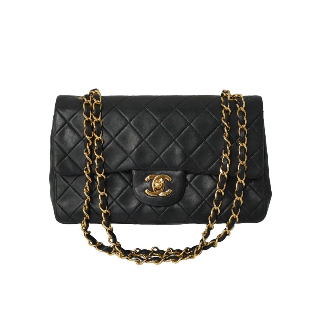 CHANEL シャネル マトラッセWフラップチェーンショルダーバッグ 1番台 ラムスキン 23cm ブラック ゴールド金具 53189