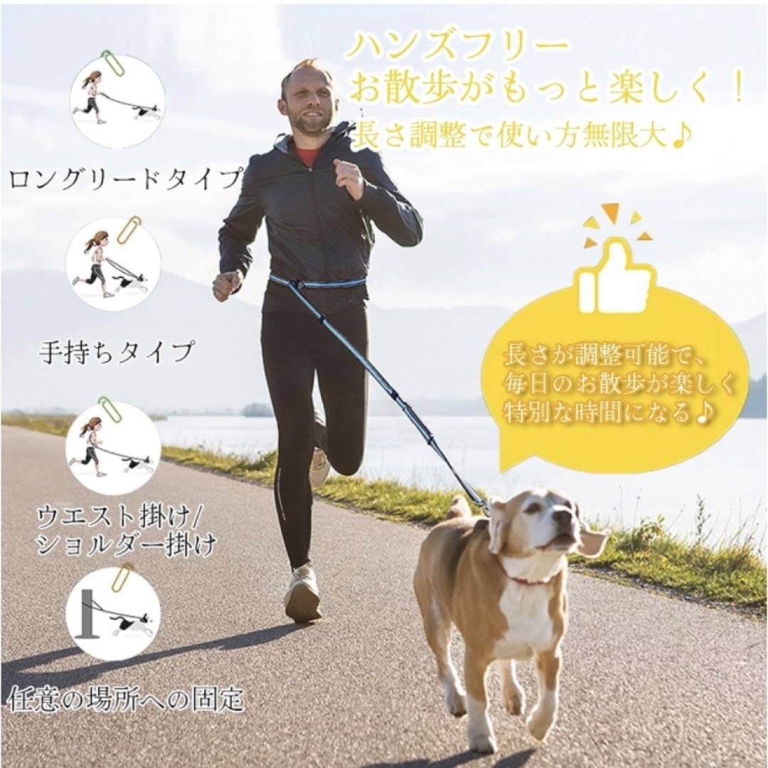 【即購入可】犬 リード 中型 大型 ランニング ハンズフリー 腰ベルト 伸縮性