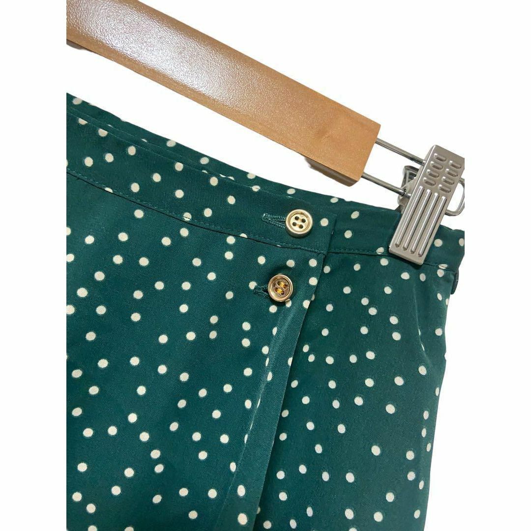【美品】RAMIRAL ラミラル グリーン 水玉 ロングスカート 36 S レディースのスカート(ひざ丈スカート)の商品写真