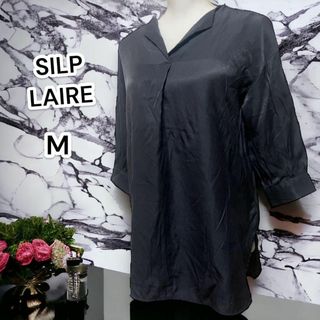 SILPLAIRE シルプレイラ 光沢 ブラウス ネイビー 七分袖 M(シャツ)