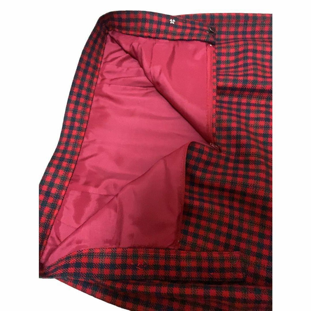 【美品】レディース 膝丈 スカート 赤チェック 可愛い F レディースのスカート(ひざ丈スカート)の商品写真