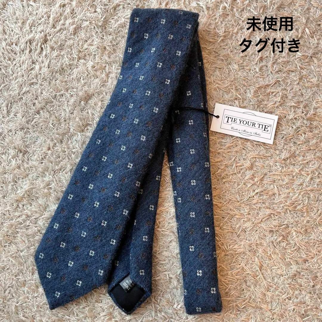 未使用】TIE YOUR TIE シルク モヘヤ ネクタイ ネイビー 小紋柄 - ネクタイ