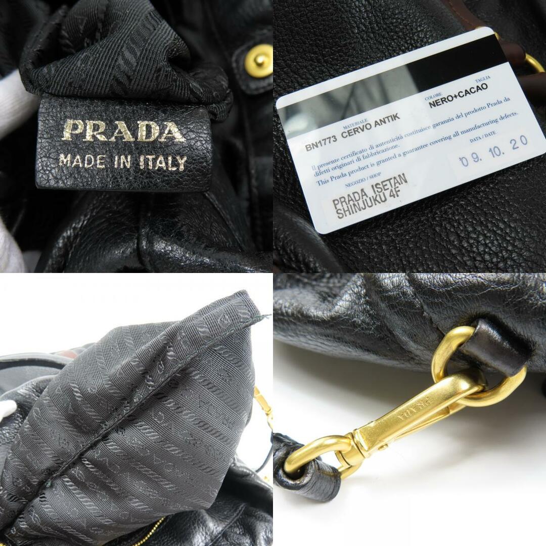 極美品 PRADA プラダ 2WAY ショルダーバッグ シカ ロゴ BN1773 ハンドバッグ/ディアスキン ブラック