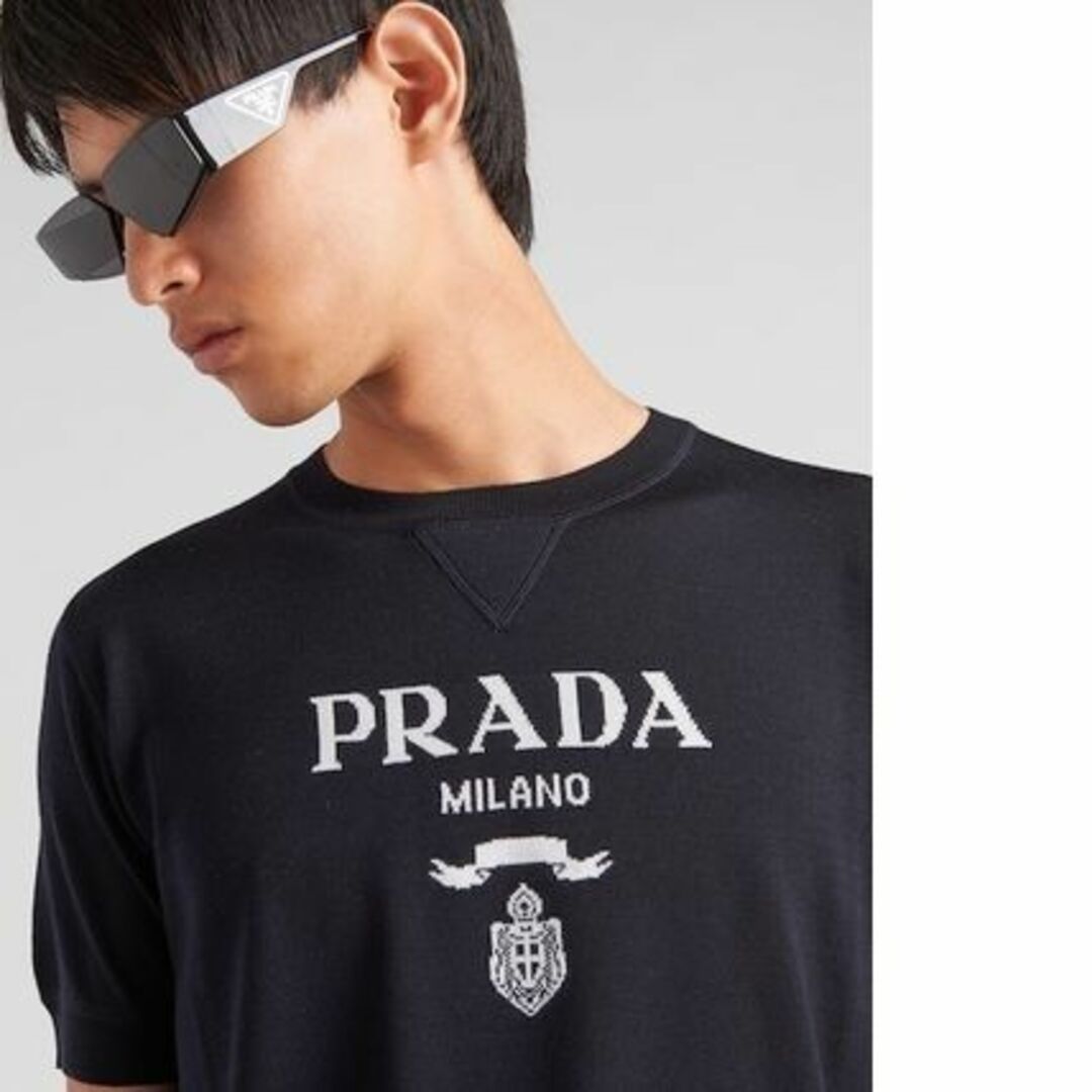 【美品】PRADAプラダニットワンピース44グレー　ウール　半袖