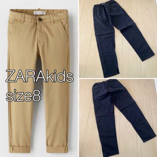 ザラ(ZARA)のザラキッズ スリムフィットチノパンツ ネイビーブルー size8 チノパン(パンツ/スパッツ)