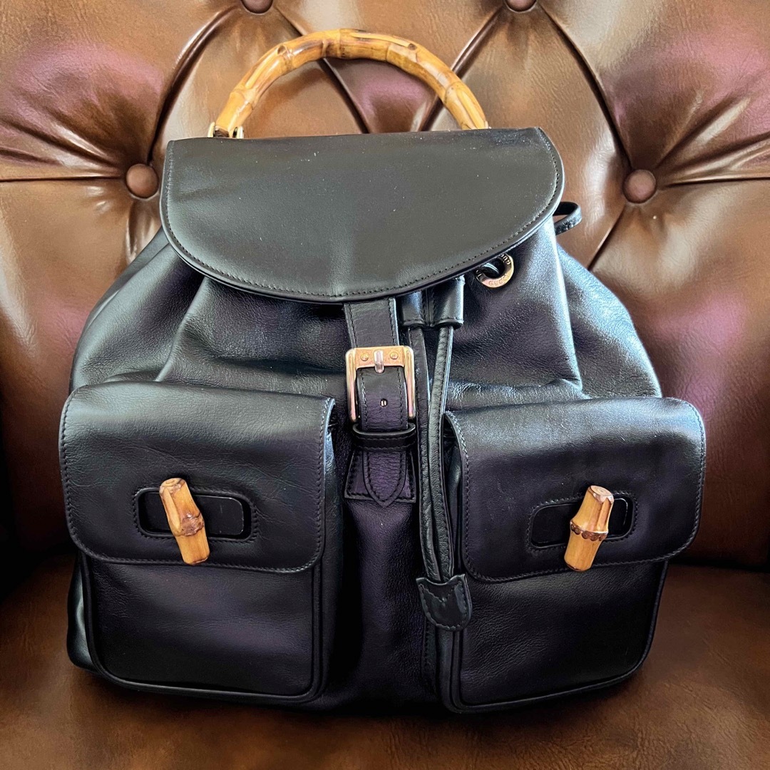 Gucci - 美品 GUCCI グッチのバックパック 本革とバンブー bambooの