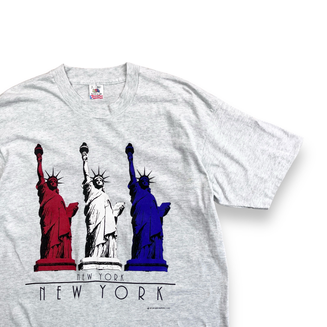 90s USA製　ヴィンテージTシャツ　自由の女神　ニューヨーク　フランス　灰色