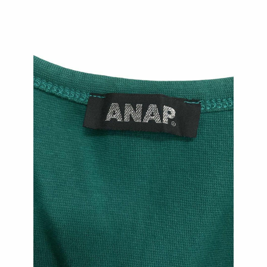 【美品】ANAP アナップ カットソー グリーン 綿95 七分袖 Ｖネック F レディースのトップス(Tシャツ(長袖/七分))の商品写真