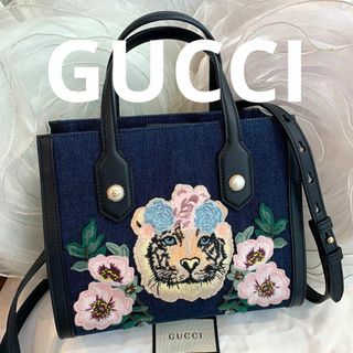 グッチ(Gucci)の☆未使用品☆GUCCI タイガーエンブロイダリー  2WAYバッグ 刺繍 デニム(ショルダーバッグ)