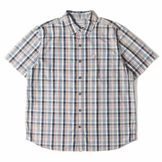 カーハート(carhartt)のCarhartt カーハート シャツ サイズ:XL チェック 半袖 ボタンシャツ RELAXED FIT ブルー オレンジ トップス カジュアルシャツ コットン ワーク アメカジ 古着【メンズ】【中古】(シャツ)