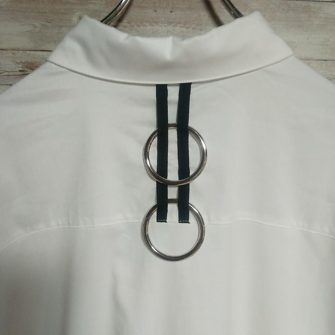 【人気韓国ブランドＯＹ】バックリングビッグシルエットシャツ 刺繍ロゴ 白 ＸＬ