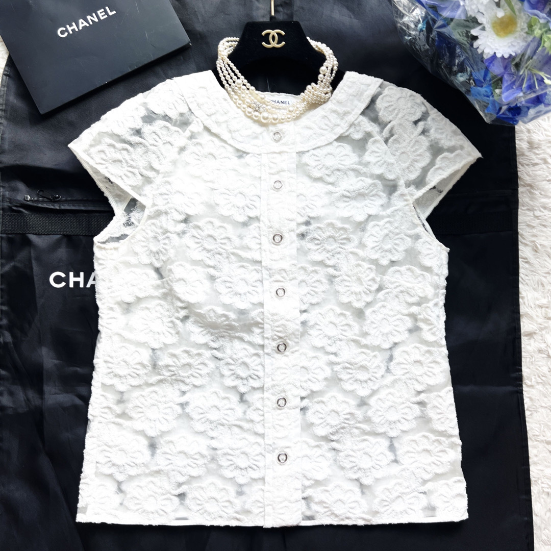 美品 CHANEL シャネル パイル地 花 ジャケット 半袖 ツイード | www