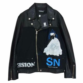 アンダーカバー(UNDERCOVER)のUNDERCOVER アンダーカバー 22SS UC1B4207-2 プリントCS切替 ライトレザー ライダース ジャケット ブラック系 4【美品】【中古】(ライダースジャケット)