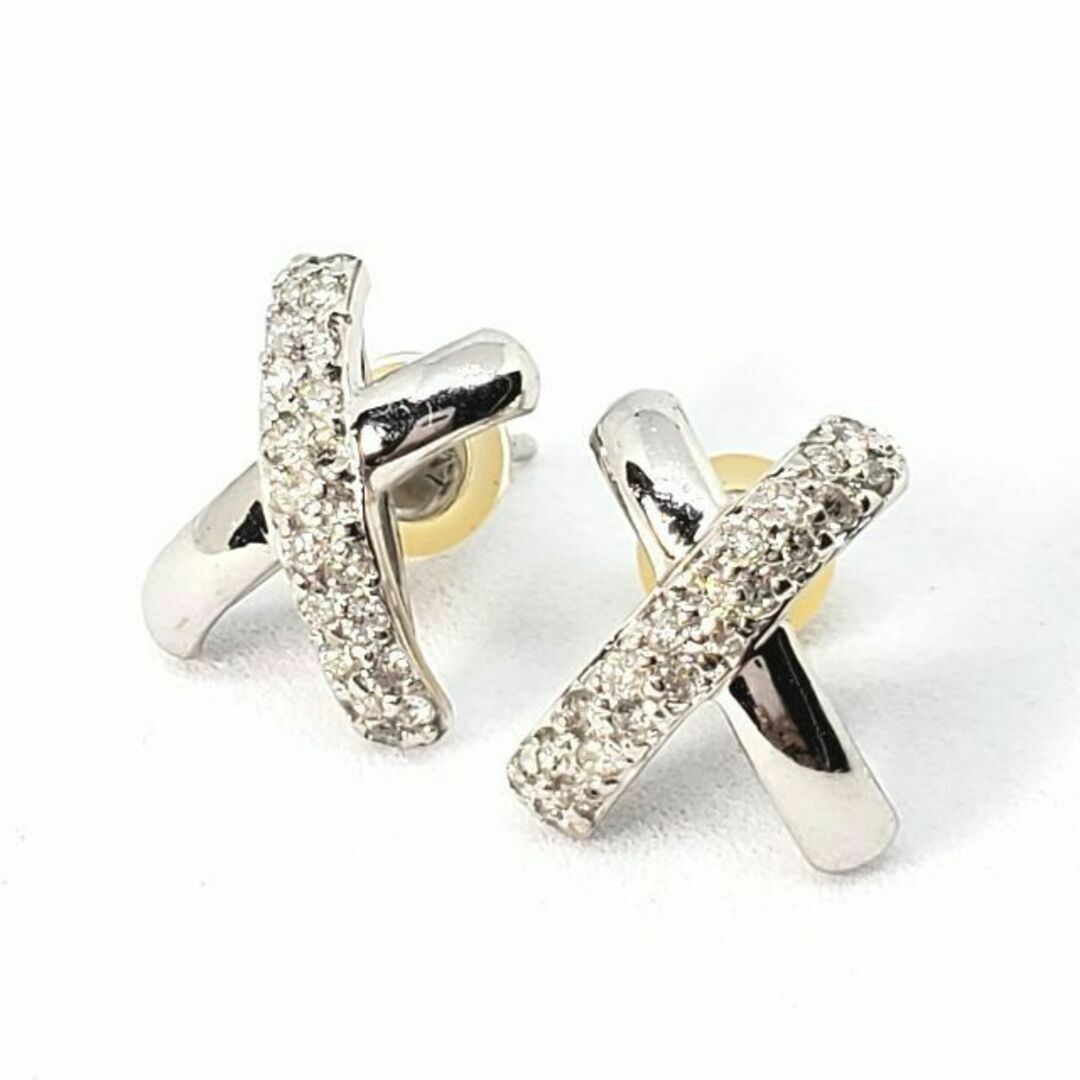 ホワイトゴールド K18WG メレダイア ピアス 0.4ct 約3g 金 十字-