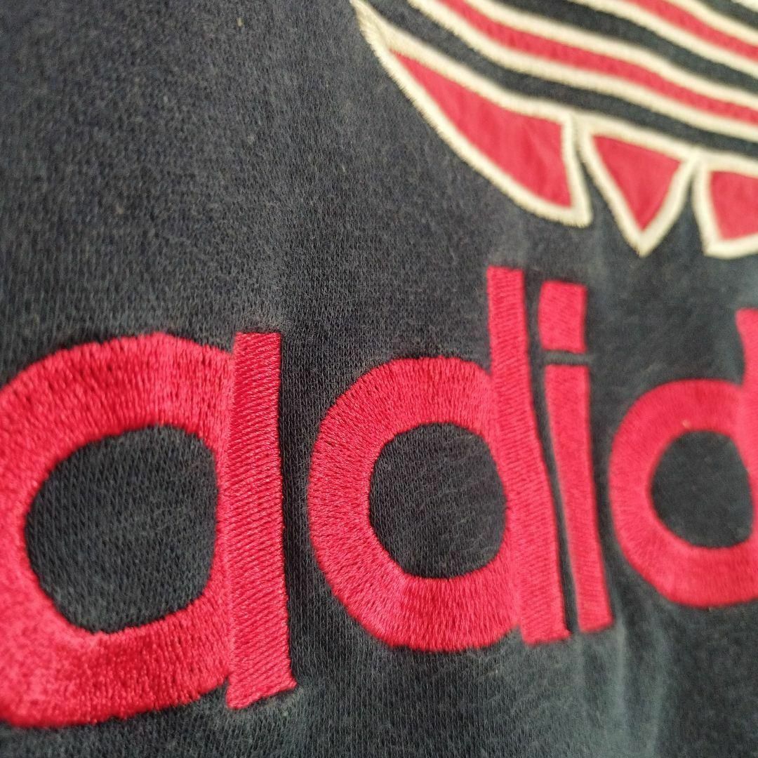 adidasアディダス赤刺繍トレフォイルデカロゴプルオーバースウェットトレーナー